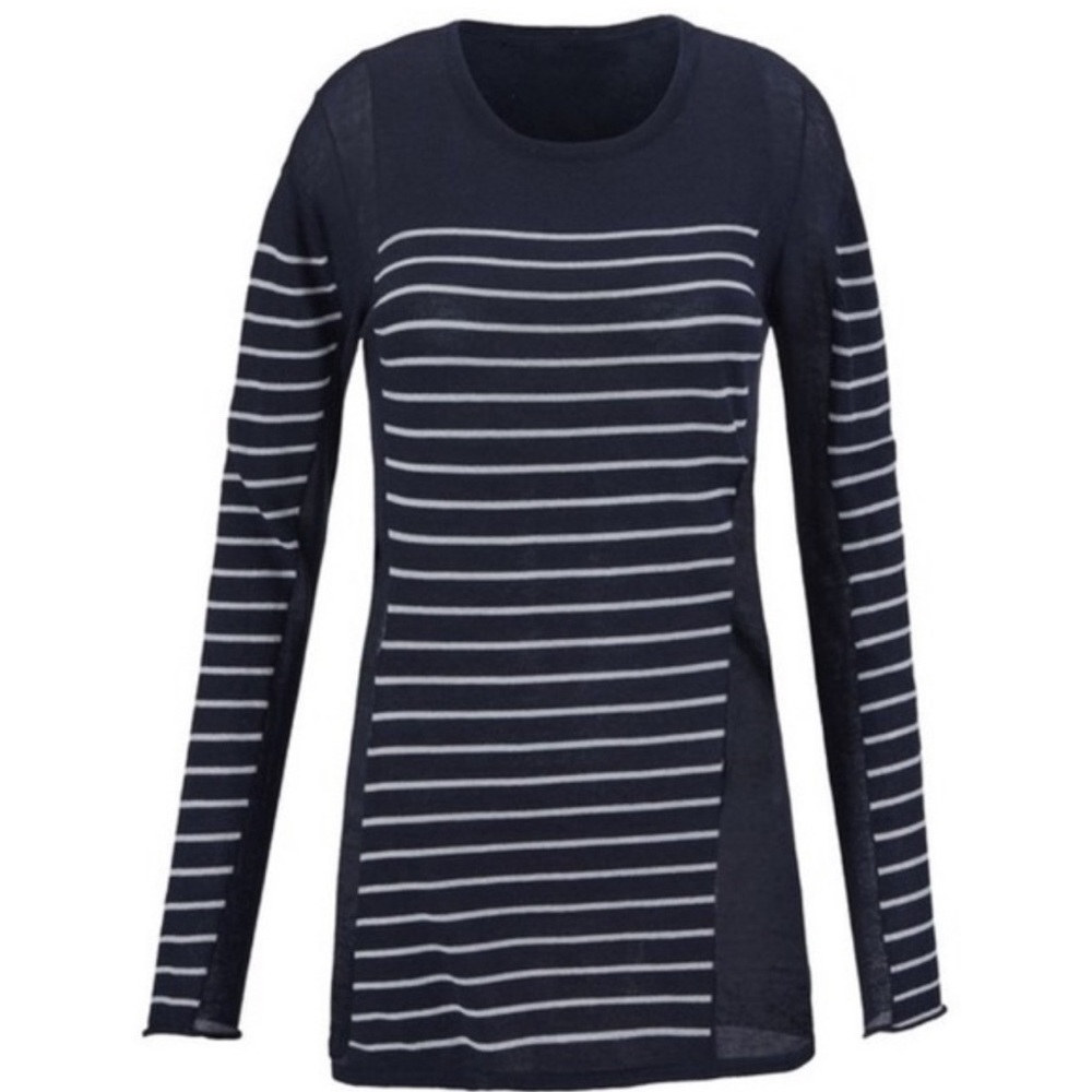 Cabi Regiment Striped Pullover Navy Gray Long Sleeves Sweater Size XS